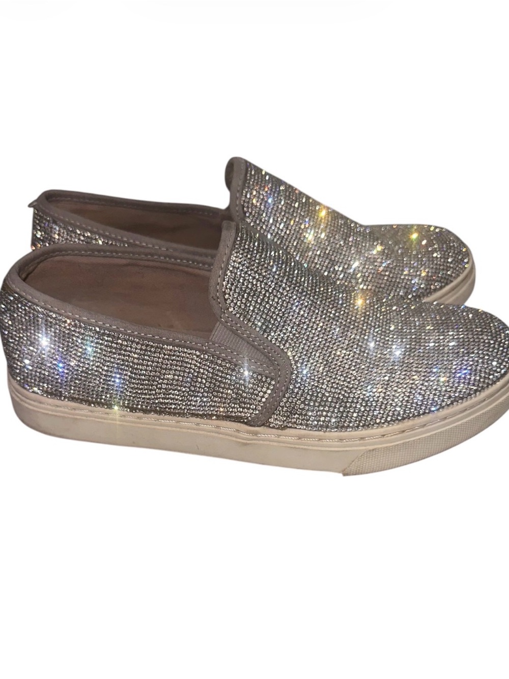 Steve Madden Sparkling Silver Crystal Slip-On Flats - Picture 3 of 10